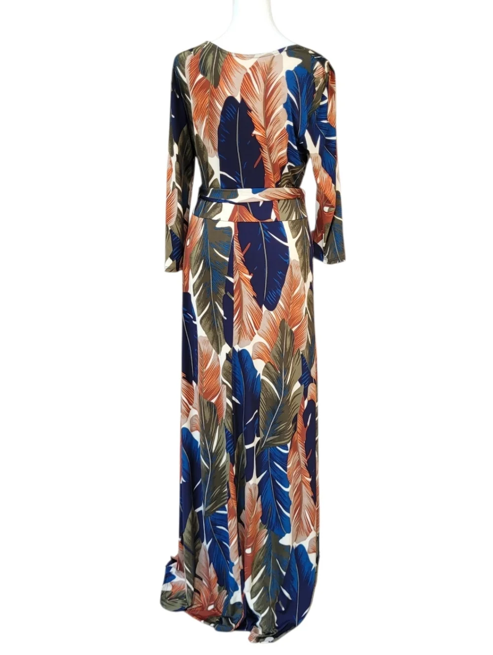 Janette Tropical Leaf Print V-Neck Maxi Dress Blue Brown Flowy Summer Sz XL - Picture 4 of 9
